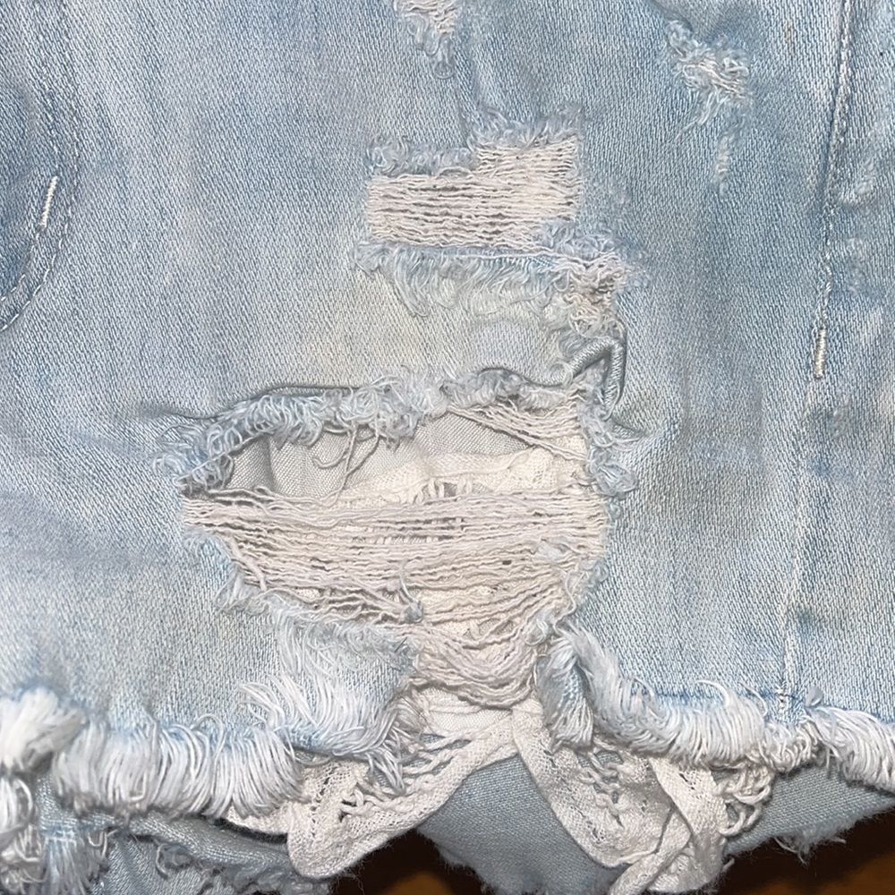 EXCELLENT DISTRESSED CONDITION AMERICAN EAGLE HI-RISE SHORTIE SHORTS SIZE 8 - Picture 4 of 8